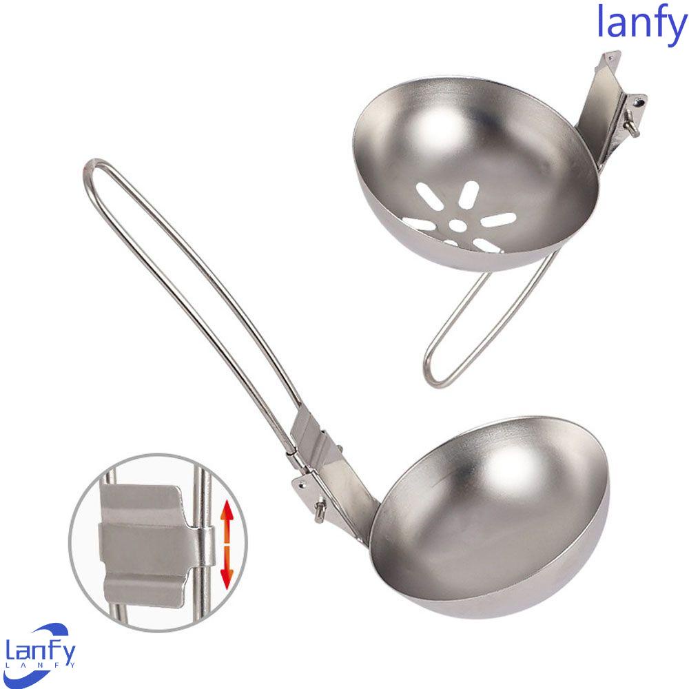 Lanfy Sendok Titanium Murni Alat Dapur Kitchen Anti Karat Lipat Slotted Spoon Camping Soup Ladle