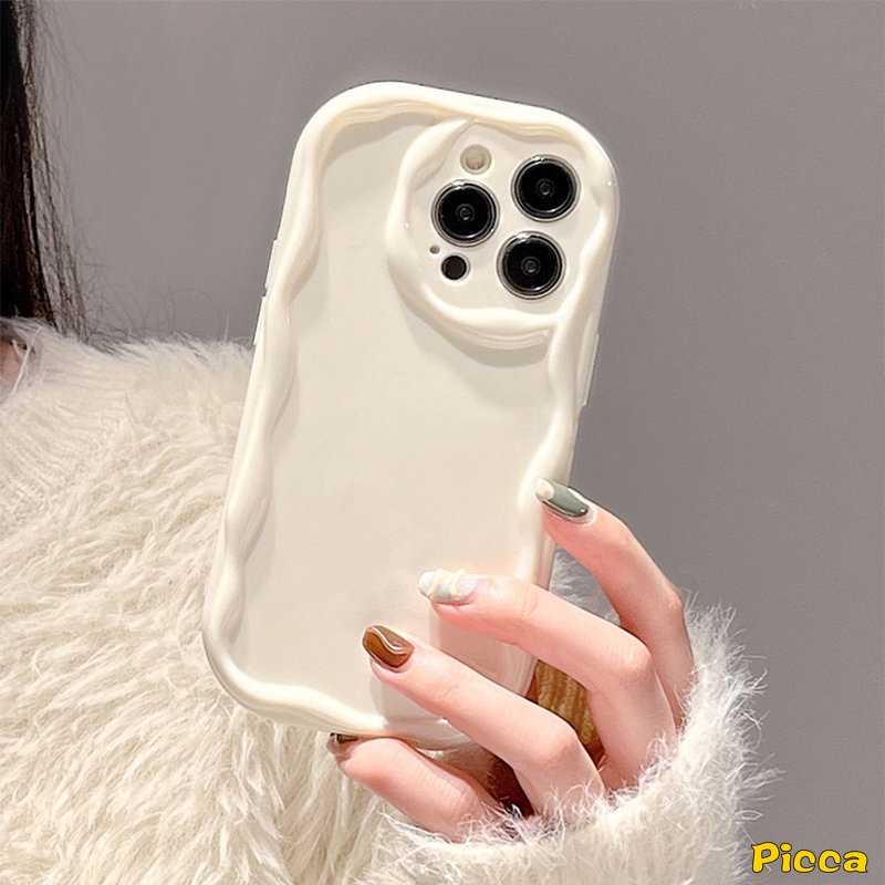 Casing Untuk Realme C55 5 5i 6i 7i 5s C12 C21Y C35 C15 C25 C25Y C33 C31 C11 C20 C17 C25s C30 C21 C20A C3 Fashion Bingkai Gelombang Cat Air Sederhana Bantal Halus Glossy Soft Case