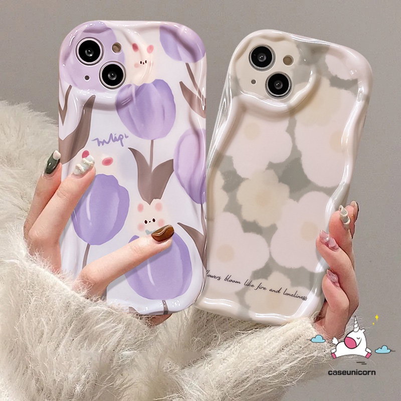 Bunga Kreatif Casing Tepi Melengkung Bergelombang 3D Untuk Redmi 10C 9C A1 9 10 9T 9A 10A 9C NFC A2 Redmi Note11 10 11s 10s 10Pro 10 Pro Max POCO M3 Kelinci Lucu Fresh Flower Tulips Soft Cover