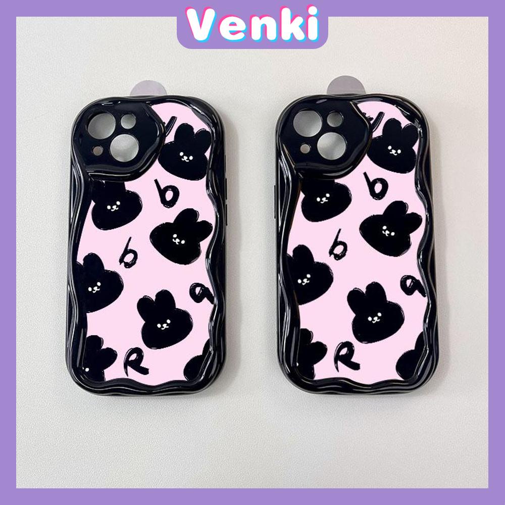 VENKI - For iPhone 11Phone Case Curved Wave Case Glossy Black TPU Airbag Shockproof Camera Case Cute Rabbit Compatible with iPhone 14 13 Pro max 12 Pro Max xr xs max 7Plus 8Plus