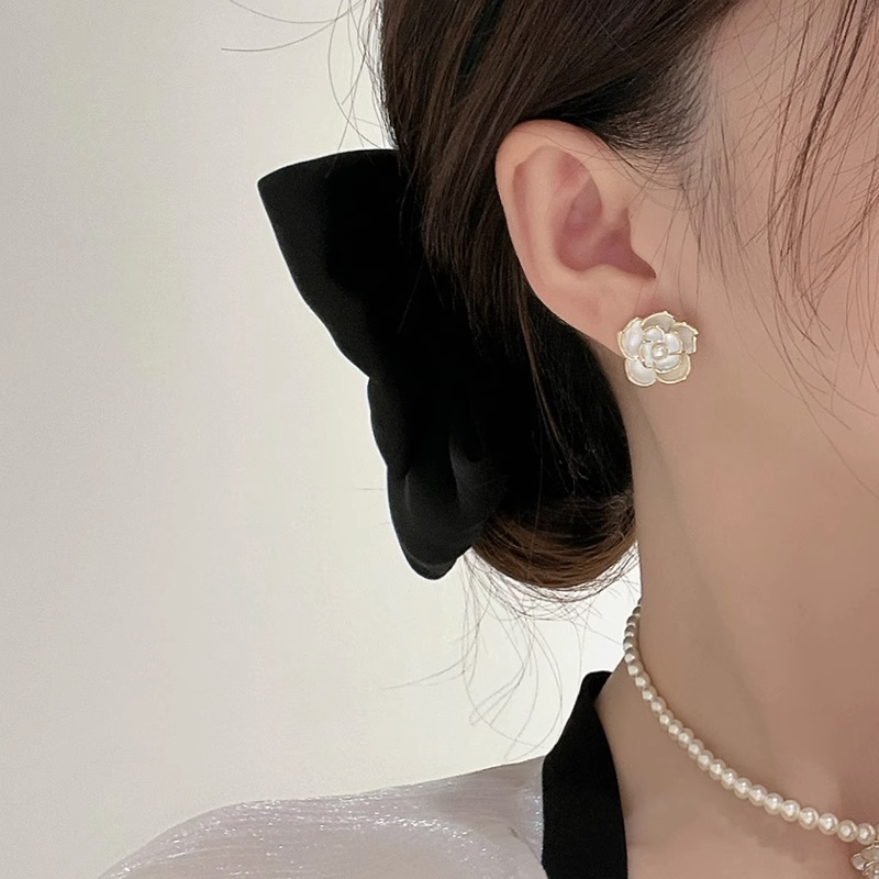 Anting Camelia Antik Mewah Tinggi S925 Sterling Silver Enamel Earrings Ear Studs Untuk Lady Perempuan