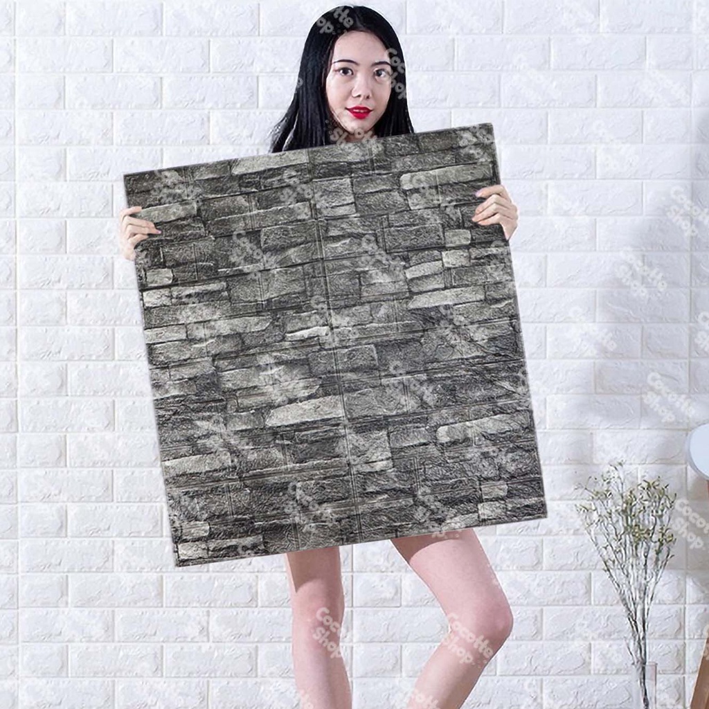 Wallpaper Dinding 3D Foam Wallfoam Bata Batu Alam 70cm x 77cm - HITAM