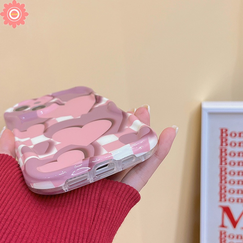 Casing Kisi Cinta Hati 3D Wavy Curved Edge Glossy Rose Pink Untuk Redmi 10C 9A 9T 10 A1 A2 10A 9C NFC Redmi Note8 9 10 11 11s 10S 10Pro Max POCO M3 Lembut Shockproof Cover