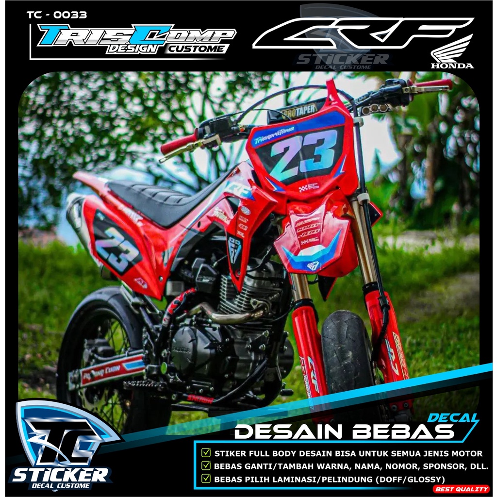 Decal Stiker CRF Kombinasi Silver Carbon Desain Bebas - Decal Sticker Full Body Motor Honda CRF 150 