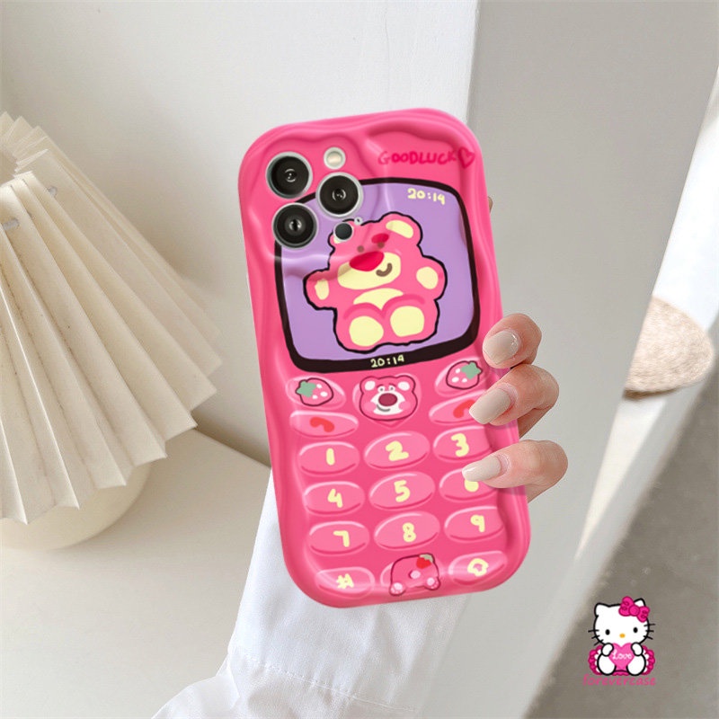 Casing Tepi Melengkung Bergelombang 3D Kompatibel Untuk IPhone XR XS X Max11 13 12 14 Pro Max 6 7 6s 8 Plus SE 2020 Kartun Lucu Crocodile Strawberry Bear Pasangan Tombol Ponsel Kreatif Soft Cover