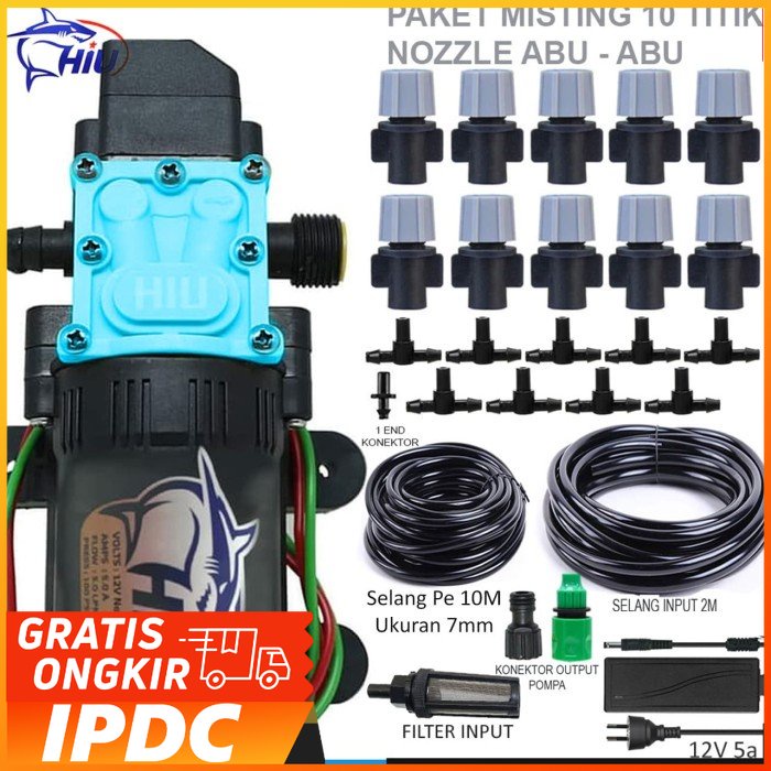 Misting HIU Titik Paket Misting Hiu 10 Titik Nozzle Plastik Abu-abu untuk Taman Outdoor