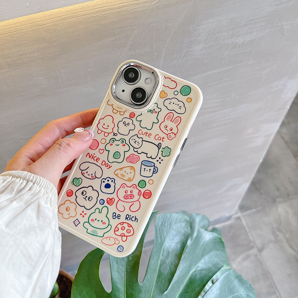 Casing IPhone Kompatibel Untuk Iphone11Korea Graffiti Line Animal14 Pro Max Casing Ip13 Pro Max Iphone12 Case Lembut TPU Belakang Sarung Hp