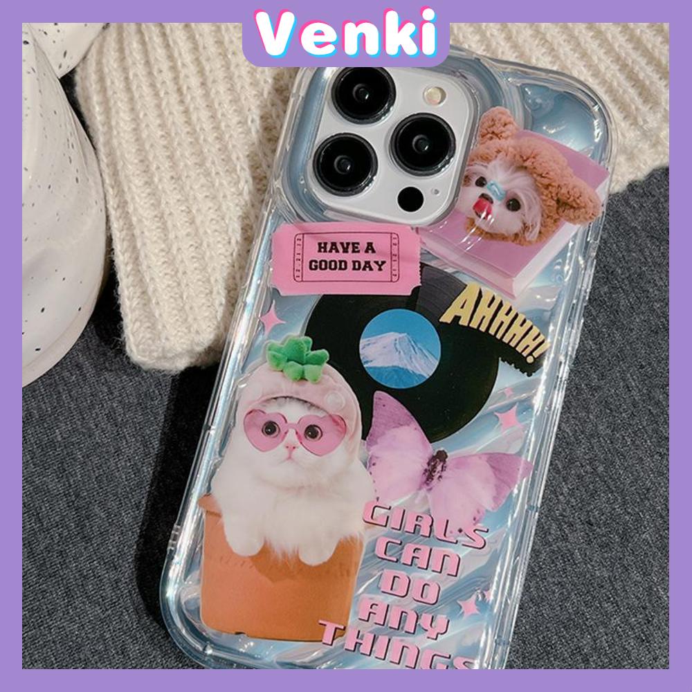 VENKI - For iPhone 11 iPhone Case Laser Reflective Transparent Phone Case TPU Soft Shockproof Airbag Case Protective Camera Butterfly Cat Compatible with iPhone 14 13 Pro max 12