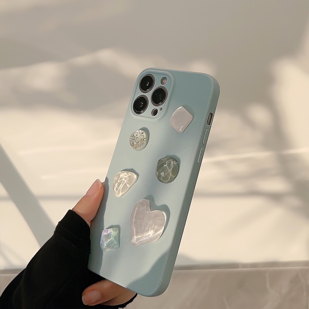 IPHONE Ins 3D Ice-through Gemstones Silicone Case Untuk Iphone14 11 12 13 PRO MAX Casing Cover Pelindung AT0333