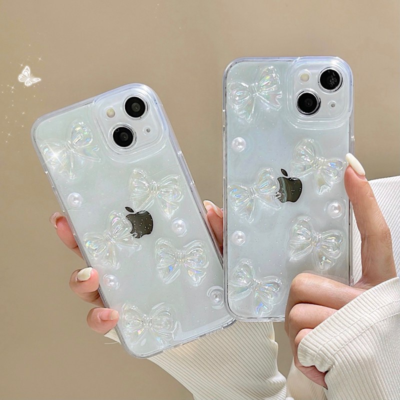 3D Crystal Clear Pearl Butterfly Soft Case for IPhone 7 8 Plus X XS XR XS Max 11 13 12 14 PRO Max 14 Plus Clear Phone Case for Girl Women Gift