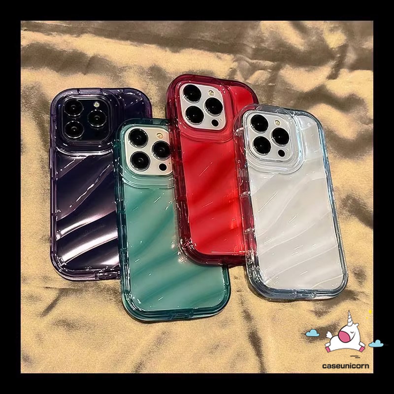 Casing Ponsel Pola Bergelombang Kreatif Kompatibel Untuk IPhone 7Plus Xr11 14 13 12 Pro MAX 6 6S 7 8 Plus X XS MAX SE 2020 Mewah Simple Bening Warna Macaron 3D Stereo Soft Cover