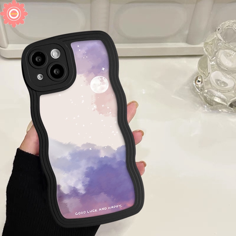 IPHONE Casing Ponsel Kompatibel Untuk Iphone14 11 13 12 Pro Max8 6 6s 7 14 Plus 8Plus XR 7Plus XS Max X SE 2020 Pasangan Fantasi Langit Berbintang Bulan Bintang Bergelombang Tepi Lembut TPU Cover