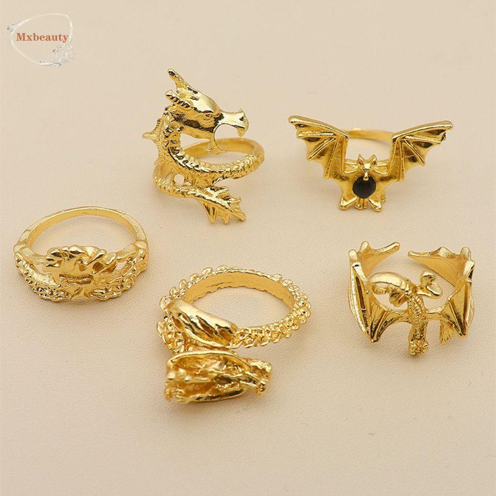 Mxbeauty Wanita Cincin 5pcs/set Vintage Berlebihan Gothic Unisex Adjustable Naga Cincin