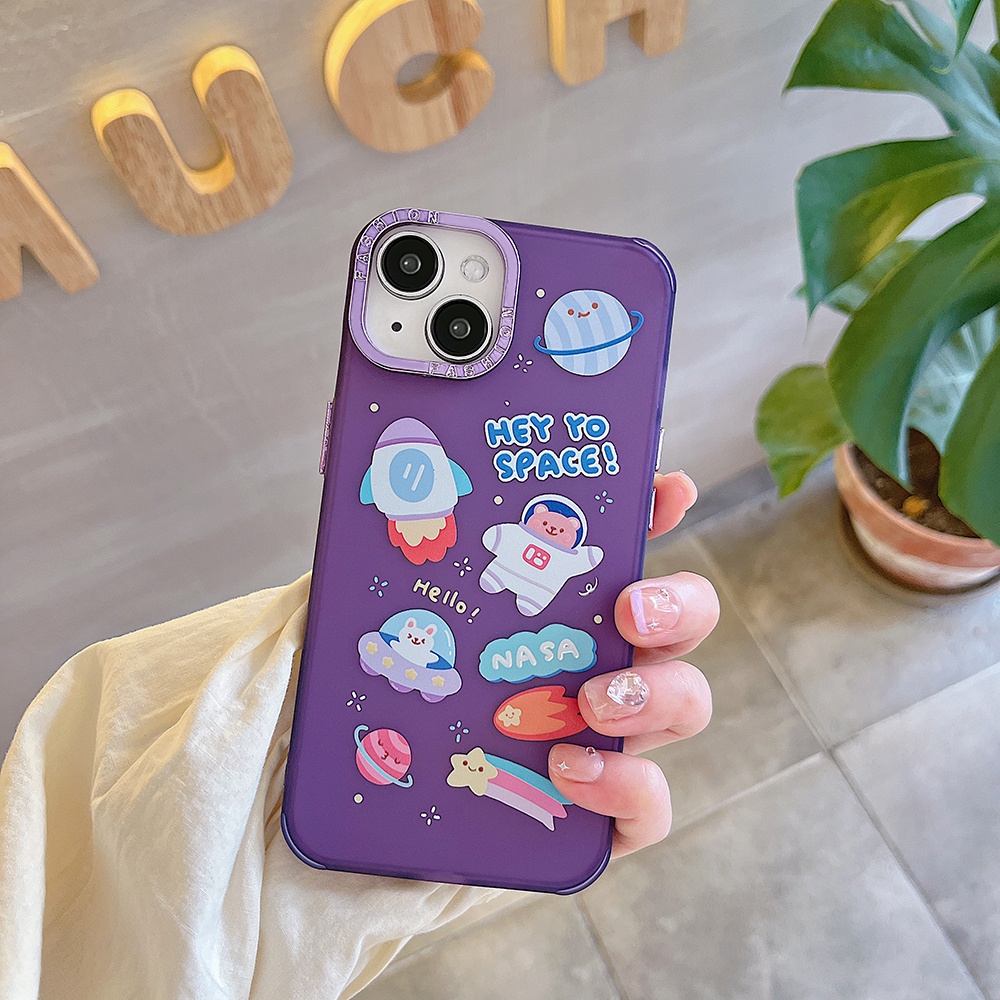 Kartun Luar Angkasa Astronot Beruang IPhone Case Kompatibel Untuk Iphone11 14 Pro Max 13 Pro Max12 IPhone X XS XR 7 8 Plus Ultra Hybrid Lembut TPU Belakang Ponsel Cover