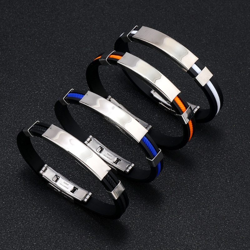 Baru Sederhana Unisex Stainless Steel Silikon Energi Gelang Trendi Indah Wanita Pria Pribadi Punk Lightweght Anti Alergi Gelang Perhiasan