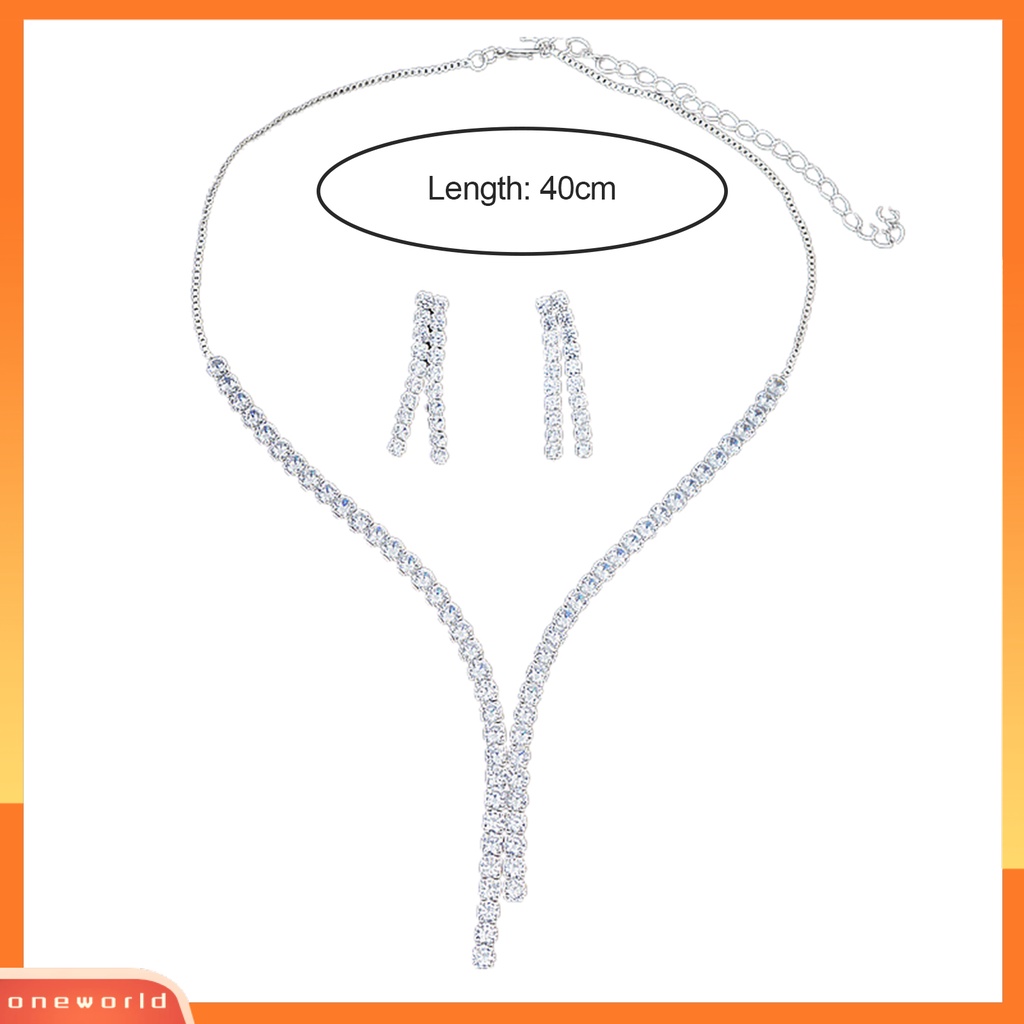 [ONE] 1set Anting Pengantin Mewah Mengkilap Pengerjaan Indah Berlian Imitasi Menawan Berdandan Gloss Tinggi Pernikahan Bersinar Cubic Zirconia Kalung Pesta Perhiasan