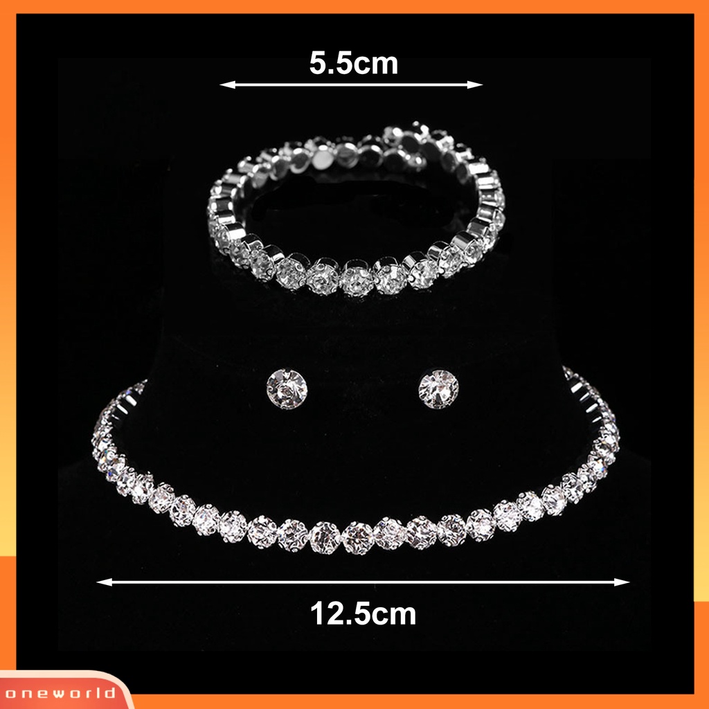 [ONE] 4pcs/set Perhiasan Jas Eye-catching Electroplating High Gloss Mewah Pengerjaan Indah Dekorasi Perempuan Berlian Imitasi Bersinar Anting Gelang Kalung Set Aksesori