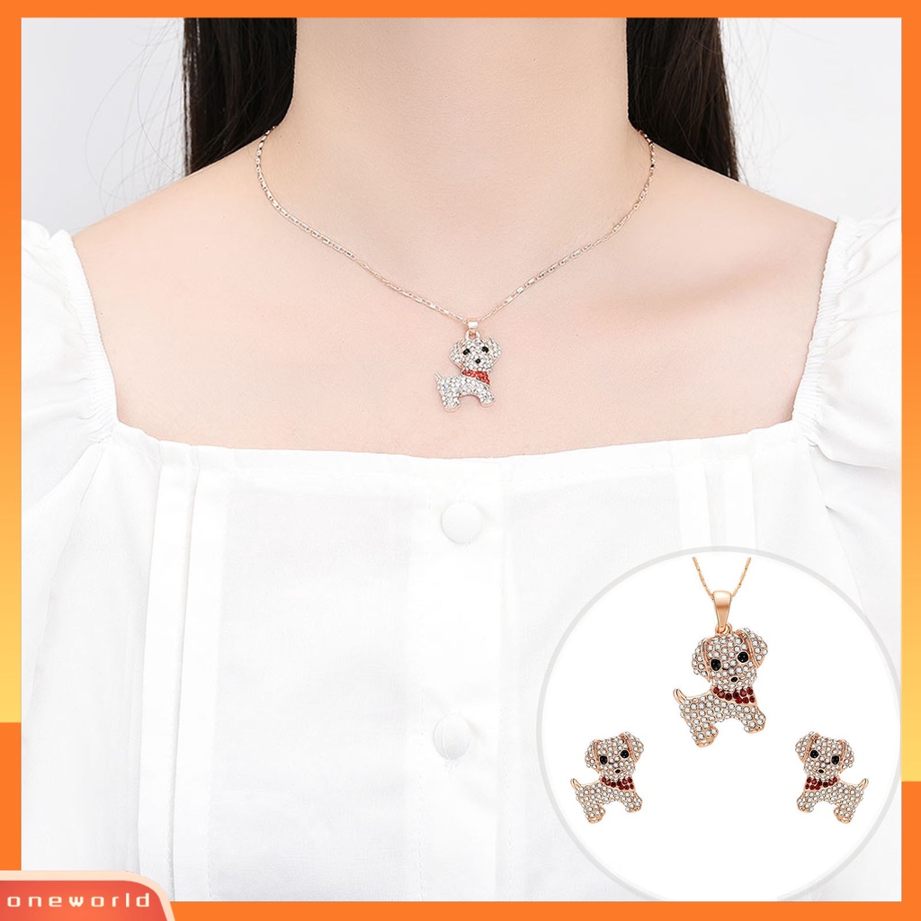 [ONE] 1set Wanita Anjing Kalung Indah Mewah Elegan Mungil Emas Hadiah Padat Berlian Imitasi Bertatahkan Puppy Stud Earrings Kit Fashion Perhiasan