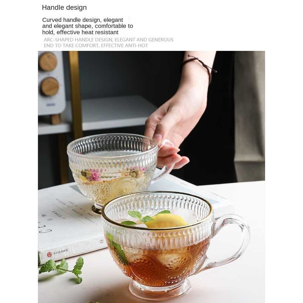 Gelas Cangkir Minum Sun Flower Retro Pattern 325ml - A1