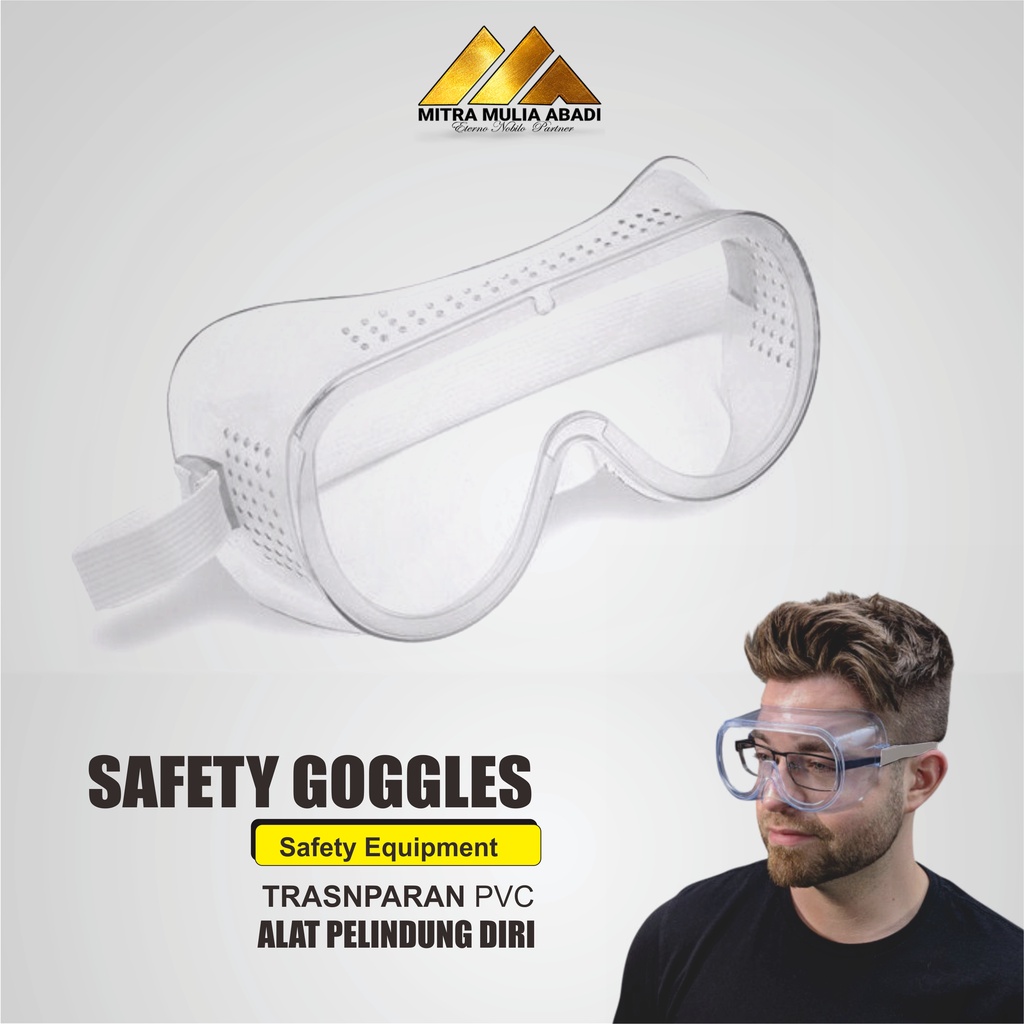 Kacamata Karet Pelindung Mata l Safety Goggles Eye Shield APD Transparan