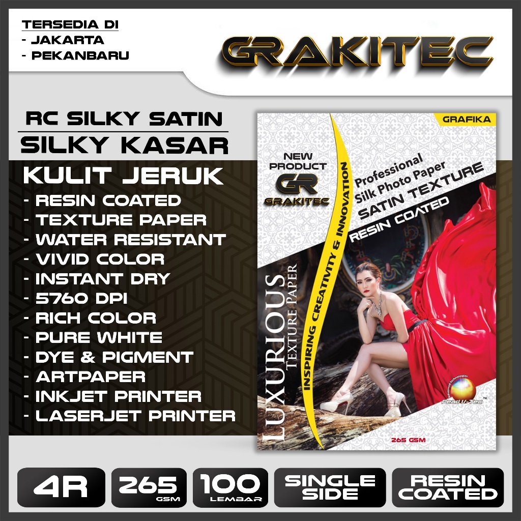 Kertas Foto 4R / 5R Doff Silky Texture Kulit Jeruk 100 Lembar Professional Silky, RC Glossy Photo Paper, Motif Pearl, Canvas, Satin / Luster Resin Coated