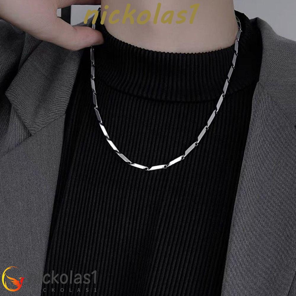 Nickolas1 Fashion Pria Kalung Fashion Geometris Klavikula Kalung Herringbone Rantai Stainless Steel Hadiah Gaya Hip Hop Kalung