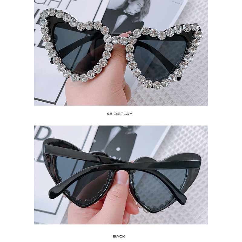 Fashion Mata Kucing Cinta Hati Kacamata Hitam Wanita Kepribadian Mewah Merek Desain Kacamata Matahari Mutiara Berlian Eyeglasses Uv400