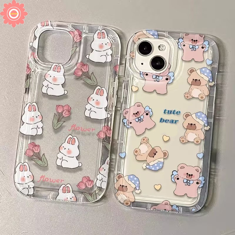 Casing Bunga Tulip Kartun Kelinci Beruang Kecil Lucu Untuk Redmi Note11 9 10s 8 11s 10 10 Pro Max Redmi 12C 9T 10 9 9A 9C NFC A1 10A POCO F4 Airbag Shockproof Transparan Soft Case