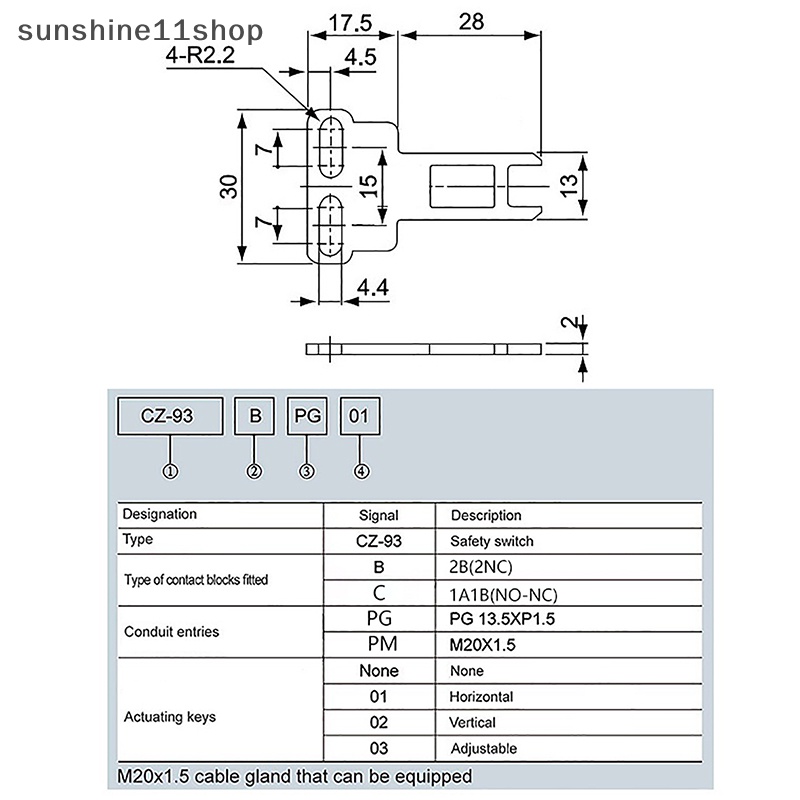 Sho CZ93-K1 Pengaman Pintu Interlock Switch Actuag Key Direct Acg Bolt Tool Untuk CNC Mill 3D Printer Door Switch N