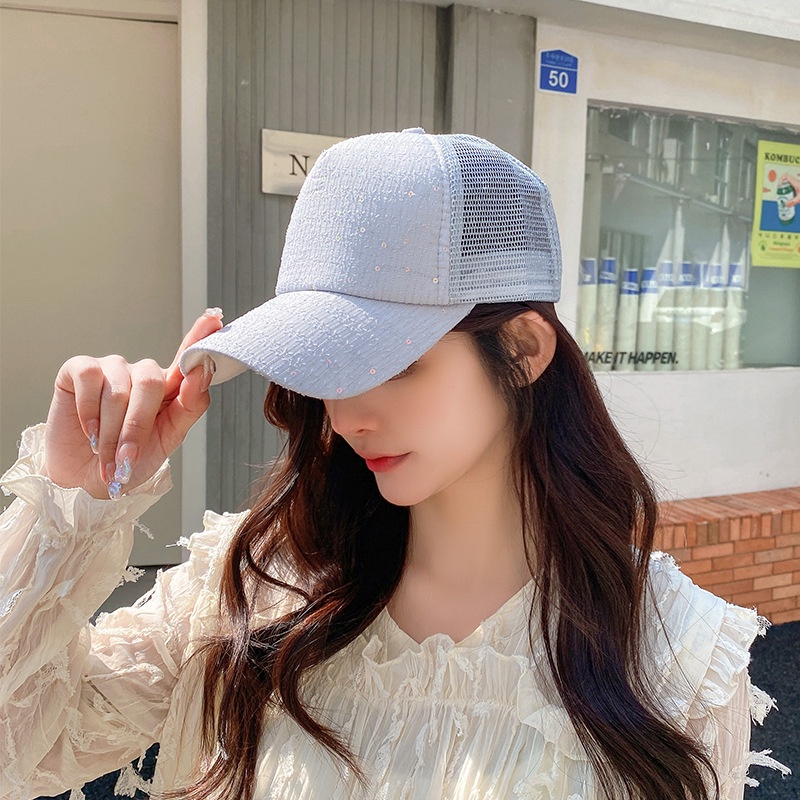 Topi Baseball Pria Wanita Dewasa Polos Sequin Trucker Hat Gaya Korea Fashion Casual Kekinian BSBS