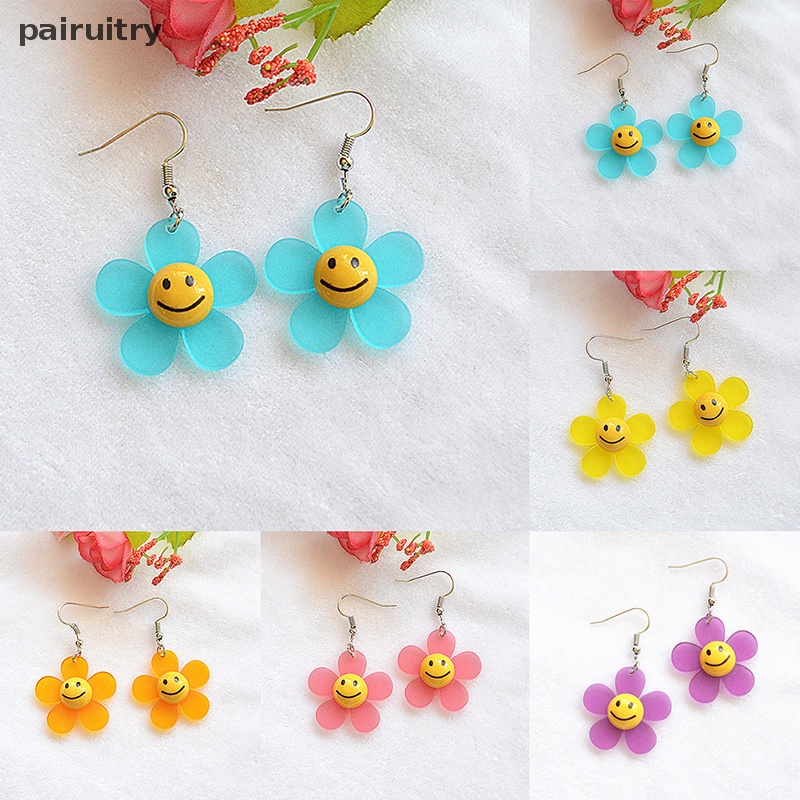 Prt Indah Wajah Tersenyum Bunga Matahari Besar Statement Drop Earrings Perhiasan Ringan PRT