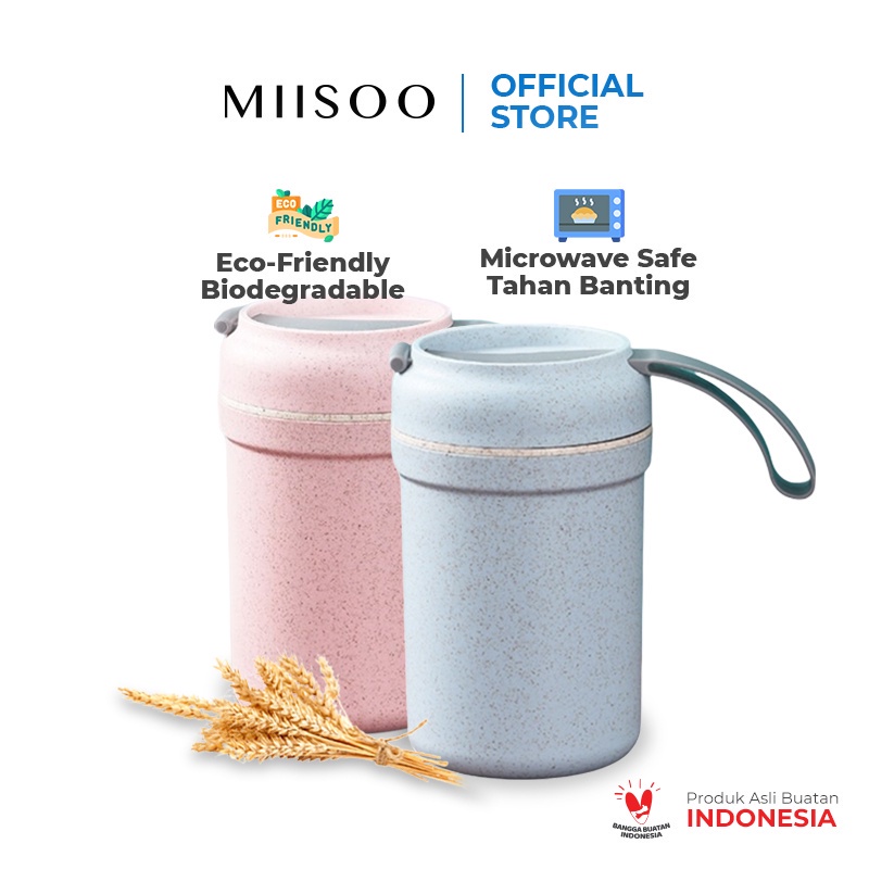 MIISOO Cangkir Sarapan Multifungsi Mangkuk Sup Jerami Gandum Piknik Portable 330ml TMT0018-2 Mangkok Sup Portable Cangkir Sarapan Soup Cup Anti Tumpah