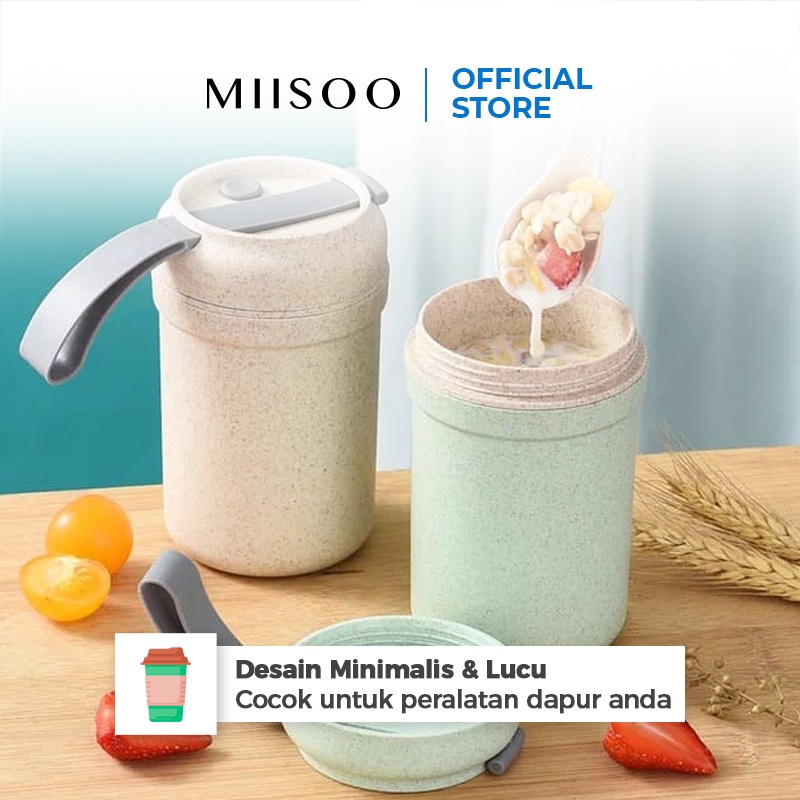 MIISOO Cangkir Sarapan Multifungsi Mangkuk Sup Jerami Gandum Piknik Portable 330ml TMT0018-2 Mangkok Sup Portable Cangkir Sarapan Soup Cup Anti Tumpah