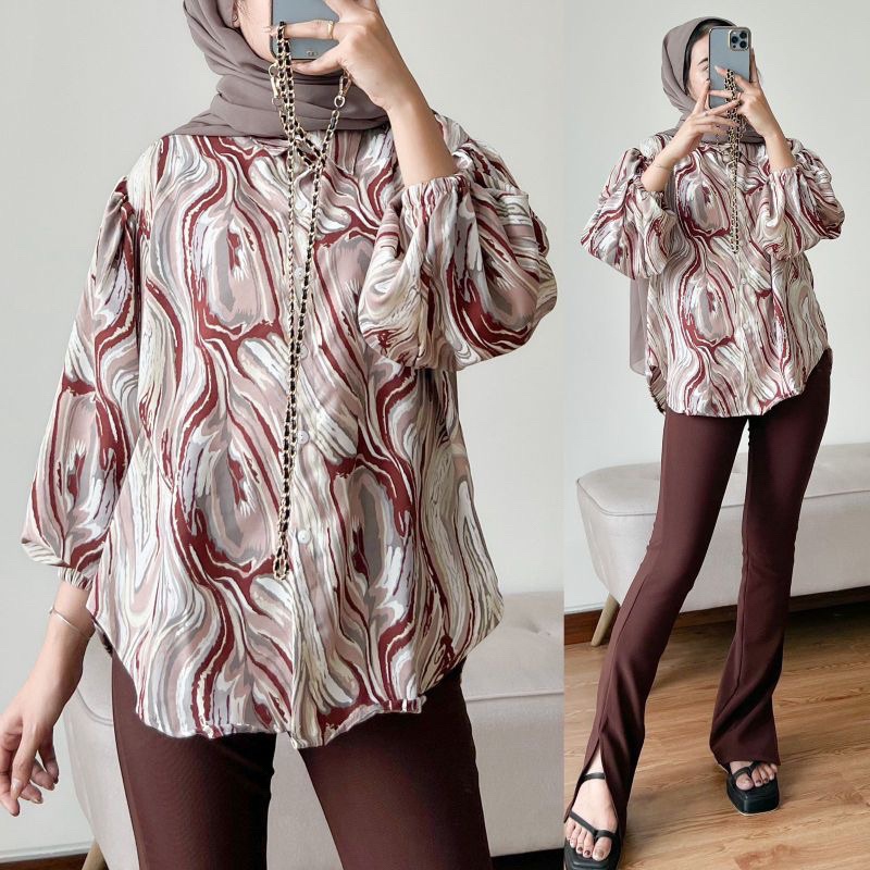 BEFAST - ZRD OOTD WANITA BLOUSE JEMI / GHALAXIE MARBLE BLOUSE / Atasan Lengan Panjang Wanita / Fashion Kekinian Remaja ABG Trendy / Outfit Daily Wanita Kerja Casual / Blouse Motif Abstrak Trendy / Terlaris