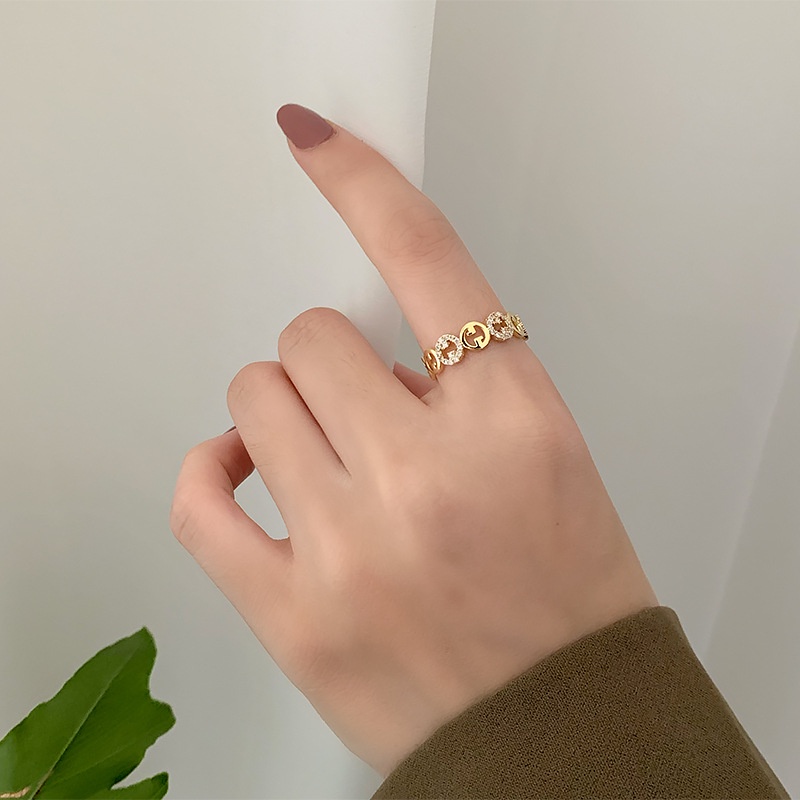 Cincin Emas Fashion Zirkon Lingkaran Pembukaan Adjustable