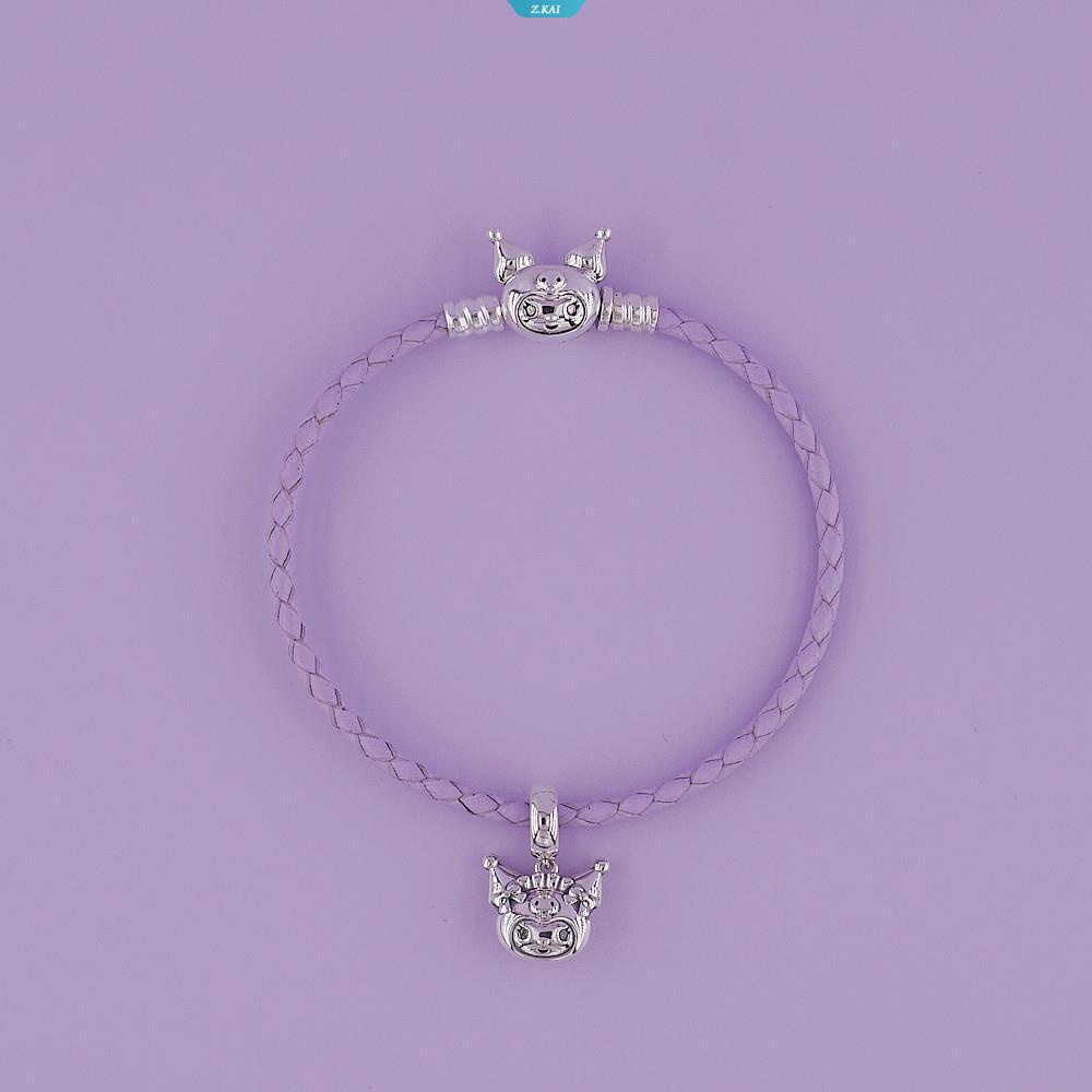 Sanrio Kawaii Ungu Muda Tali Kulit Kuromi Anyaman Leather Band Kartun Tali Rambut Pacar Pasangan Gelang Hair Loop [ZK]