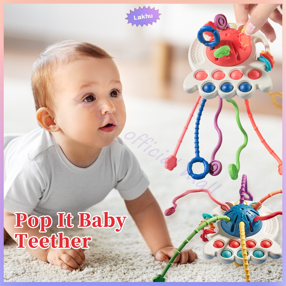 Lakhu Pop It Teether Bayi Gigitan Bayi Bpa Free 6-12 Bulan Tarik Panjang Mainan Edukasi Bayi