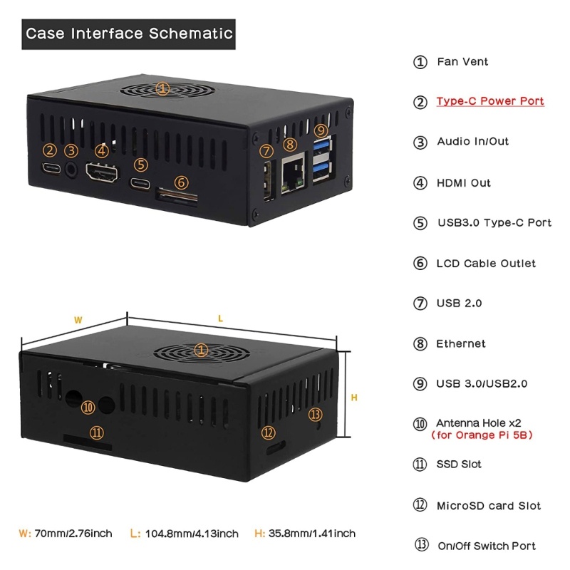 Bt N505 Metal Case- Untuk Orange Pi5 5B Enclosure Box Dengan Cooling Fan Alloy- Heatsink Pads Supports M2 NVMe Ssd2280