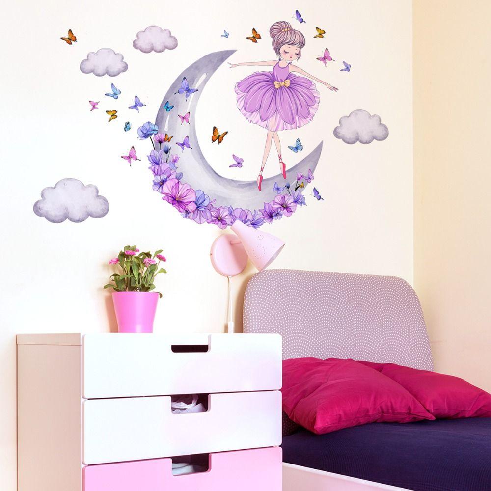 Populer Putri Stiker Dinding Kreatif Mural Art Kamar Tidur Ruang Tamu Kupu-Kupu Bunga Decals