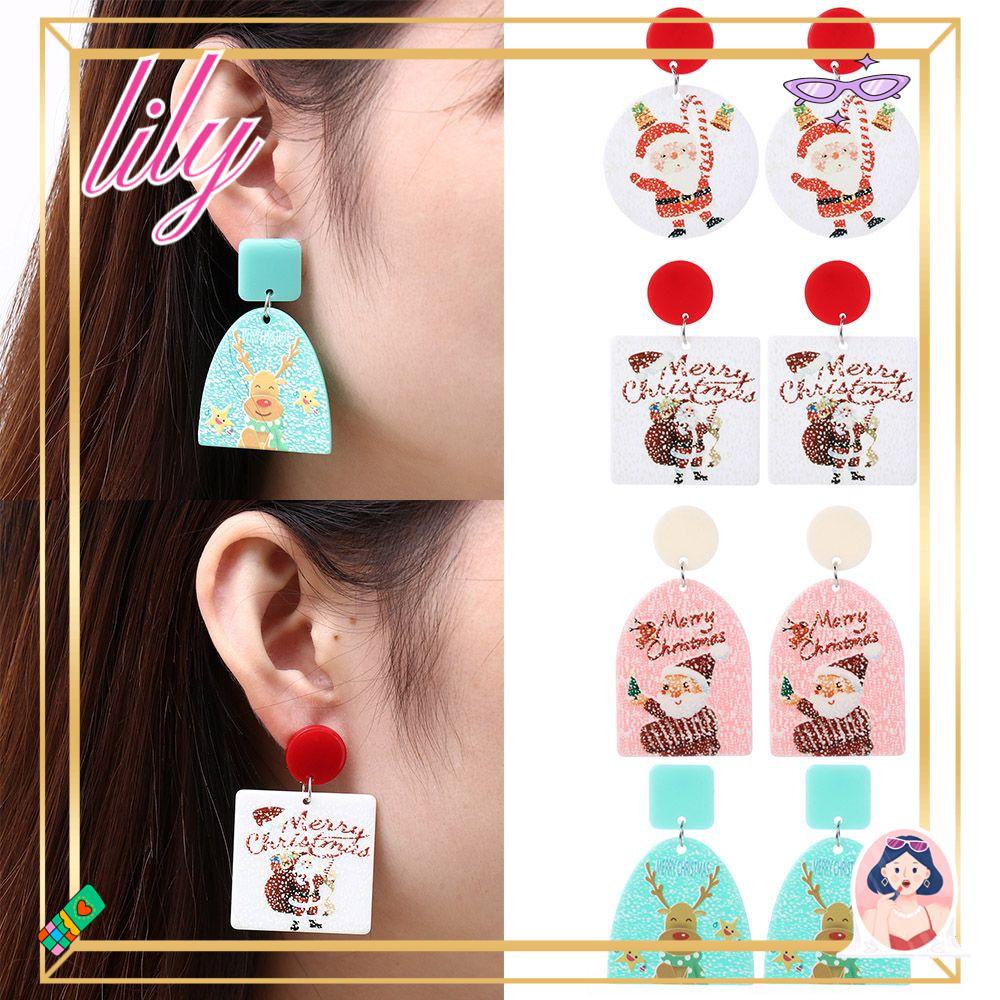 Lily Anting Natal Fashion Perhiasan Wanita Aksesoris Snowflake Snowman Xmas Hadiah Akrilik