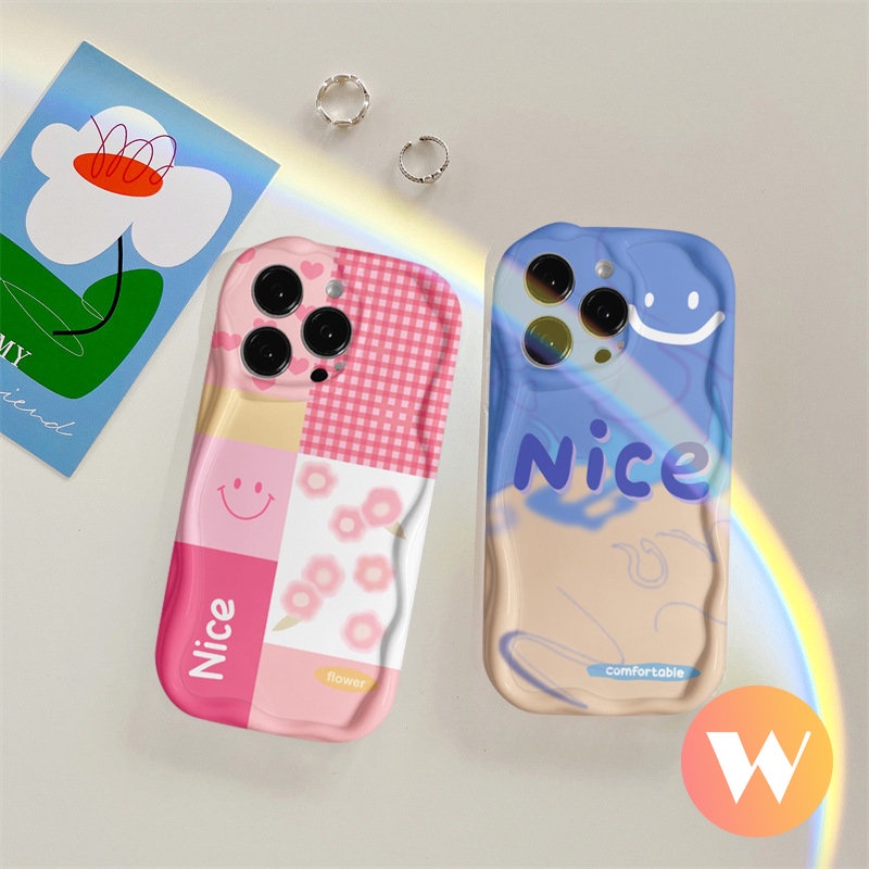 Case Untuk Oppo A17k A12 A53 A77s A5 A1k A15 A9 A16E A96 A74 A17 A77 A5s A52 A16 A54s A3s A16K A76 A54 A95 A57 A55 A92 A16s A31 A7 3D Wavy Curved Edge Letter Smile Flower Soft Cover