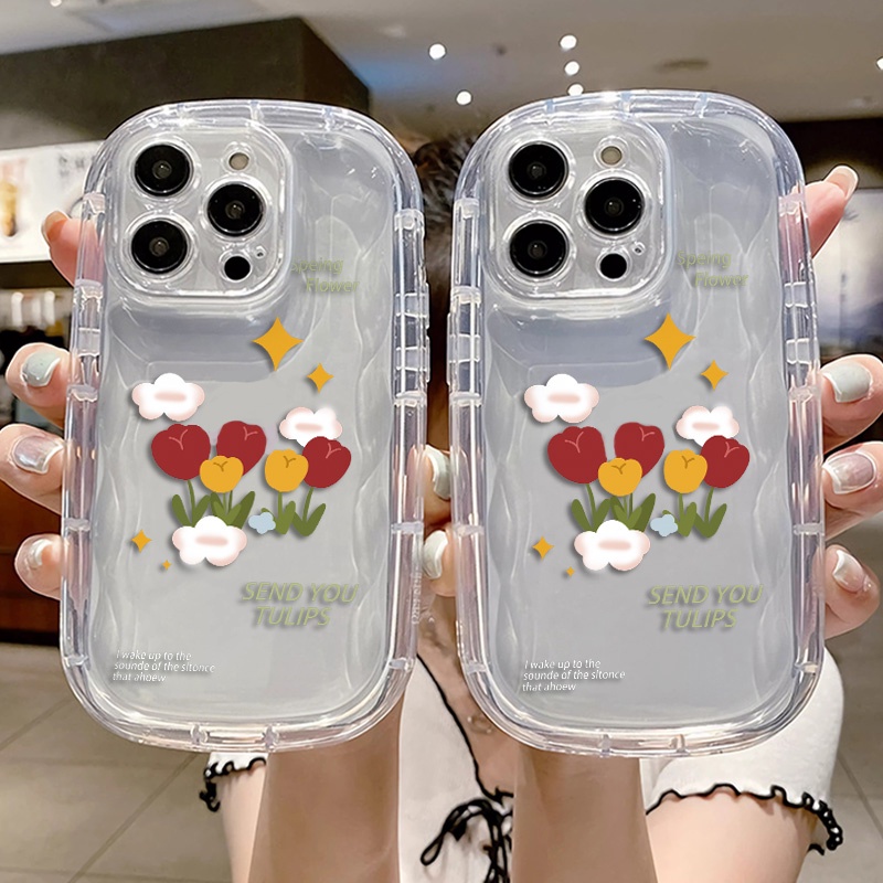 IPHONE Casing Tahan Guncangan Bunga Kompatibel Untuk Iphone13 11 14 12 Pro XS Max X Xr7 +8 Plus Transparan Lembut Casing Ponsel TPU Silikon Cover