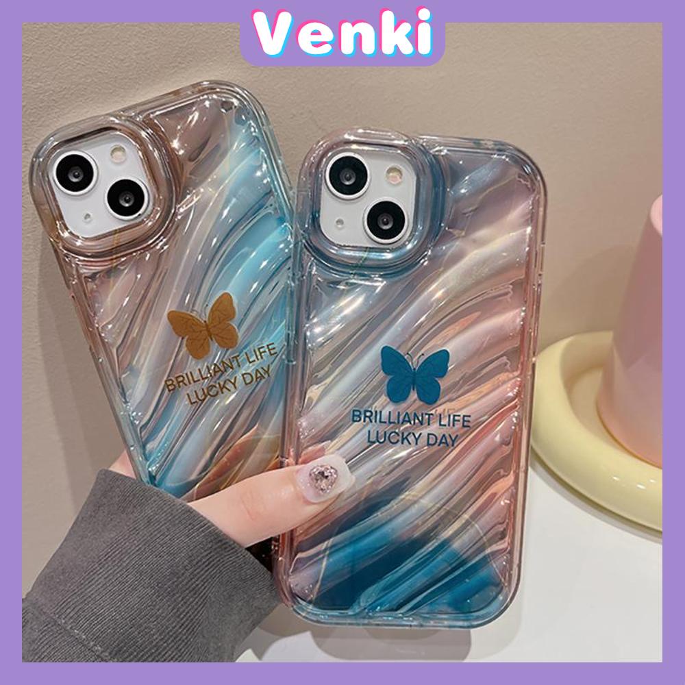 VENKI - Untuk iPhone 11 iPhone Case Laser Reflektif Bening Phone Case TPU Soft Shockproof Airbag Case Lucu Gradien Kupu-kupu Kompatibel dengan iPhone 14 13 Pro max 12 Pro 7Plus 8Plus