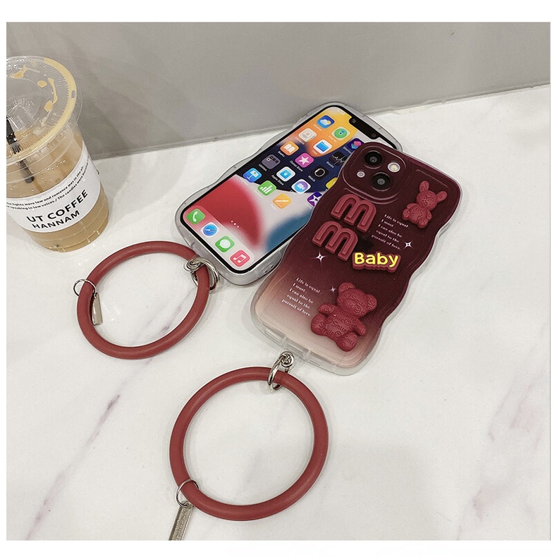 Andyh Desain Baru Untuk Vivo Y22S Y22 Case 3D Cute Bear+ Gelang Warna Solid Fashion Premium Gradien Lembut Casing Ponsel Silikon Shockproof Casing Pelindung Penutup Belakang