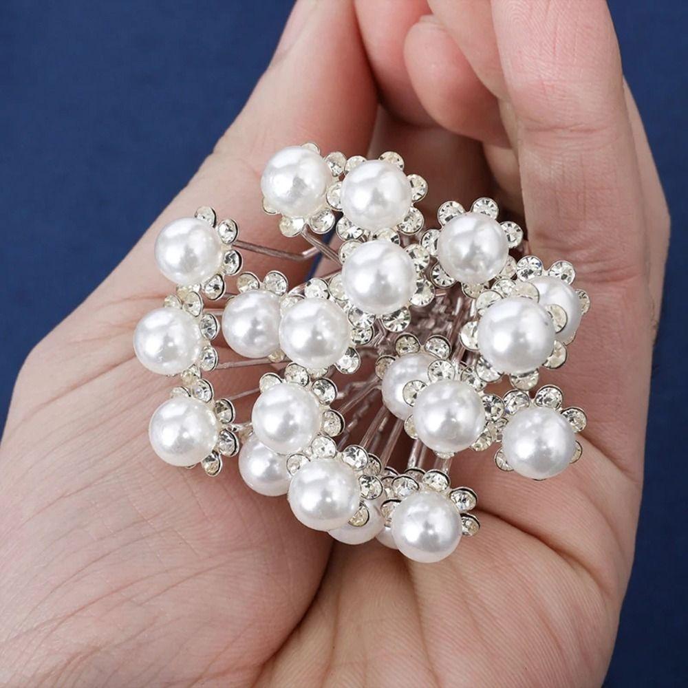 Needway U-shaped Pearl Pin 20Pcs /Set Elegan Vintage Bunga Aksesoris Rambut Wanita Jepit Gaya Rambut Alat Desain Tiara Pengantin Perhiasan Rambut Pengantin