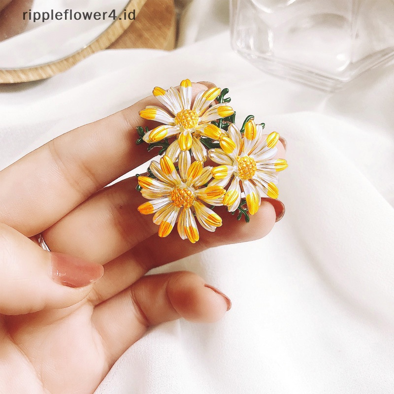 {rippleflower4.id} Fashion Tanaman Bunga Daisy Bros Pin Kerah Aksesoris Perhiasan Hadiah~