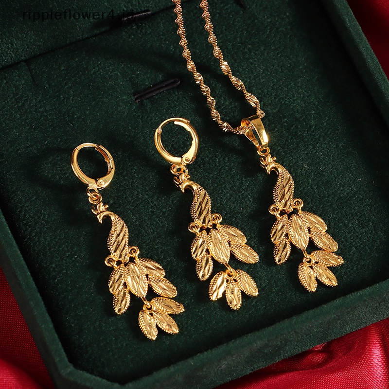 {rippleflower4.id} Perhiasan Lapis Emas Untuk Wanita Merak Panjang Rumbai Liontin Kalung Anting Perhiasan Pernikahan Hadiah Pesta~