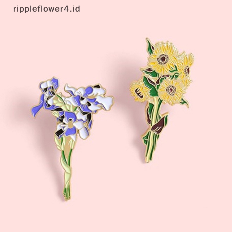 {rippleflower4.id} Lapel Pin Lencana Van Gogh Bunga Matahari Iris Bros Bunga Topi Pin Logam Untuk Pakaian Enamel Pin Lencana Untuk Hadiah Ransel Untuk Wanita~