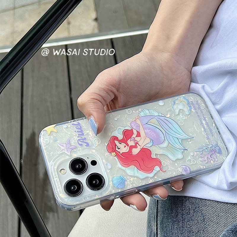 Ins Mermaid Princess Cocok Untuk iPhone 14 Pro Max Casing Ponsel iPhone Double-layer Pola Dicetak Kompatibel Dengan Iphone13 13pro 13prm iPhone 11 11pro 14plus 12Pro Max Shockproof TPU Phone Case