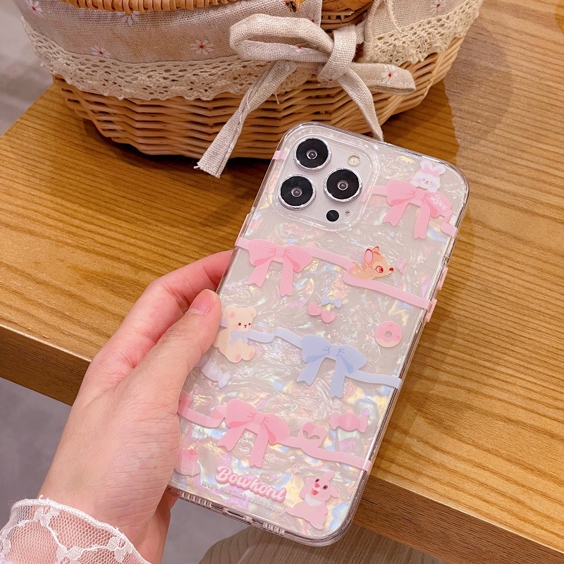 Ins Gaya Cocok Untuk iPhone 14 Pro Max iPhone Phone Case Double-layer Dicetak Pola Busur Kompatibel Dengan Iphone13 13pro 13prm iPhone 11 11pro 14plus 12Pro Max Shockproof TPU Phone Case